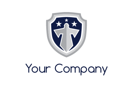 stars with sword in shield security logo