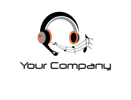 music notes flowing out of headphones entertainment logo