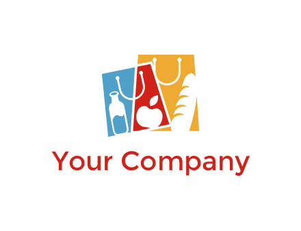 abstract shopping bags with groceries logo