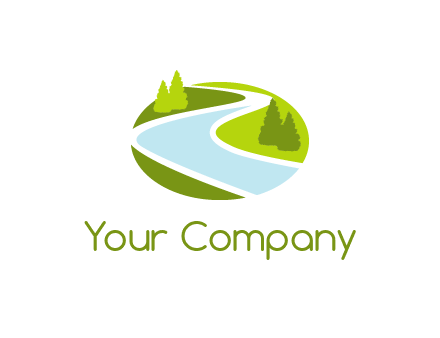 river flowing between trees and greenery for landscaping services logo
