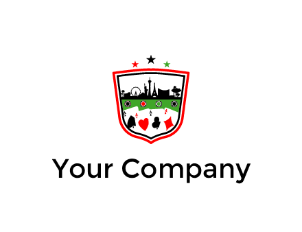 logo with aces in cards and outline of famous landmarks