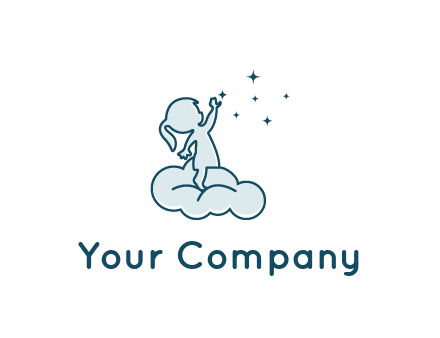 little girl sitting on cloud playing with stars