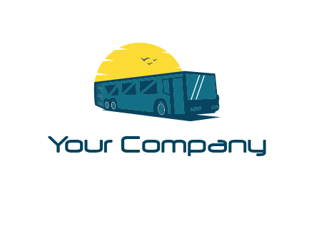 sun and birds behind long bus