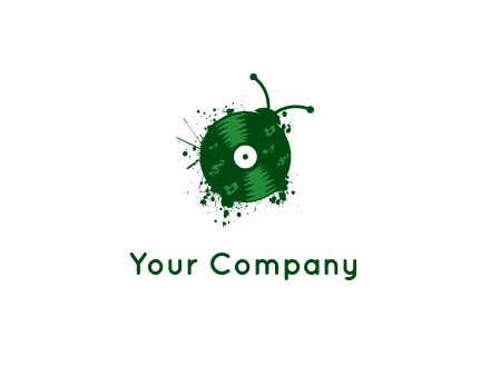 vinyl record with musical notes forming bug