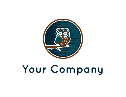 owl sitting on branch in circle