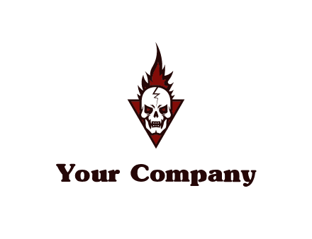 triangle behind skull on flame
