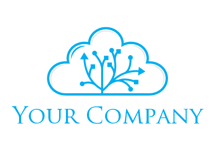 line art cloud with arrows and network lines