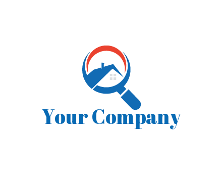 abstract house with swoosh in magnifying glass