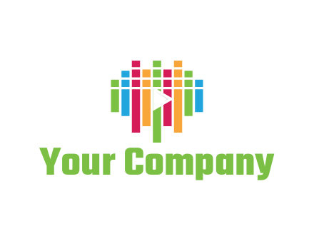 colorful soundwaves with play button