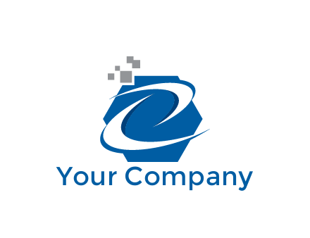 swooshes in hexagon with pixels