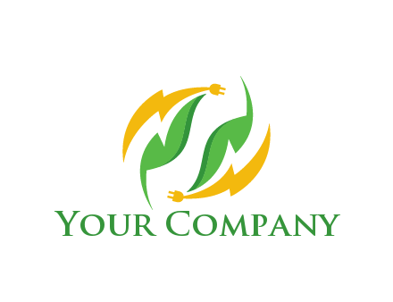 abstract leaves with electric bolt with plugs