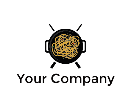 Chow Mein in wok with chopsticks restaurant logo 