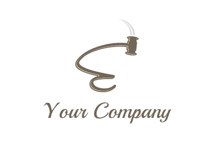 gavel forming the letter e logo