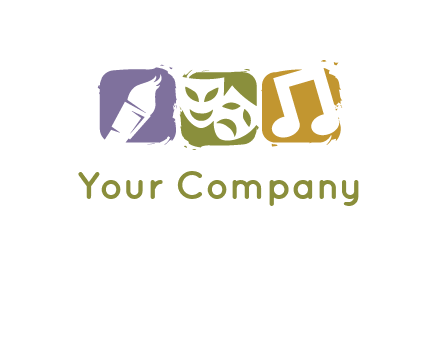 three rounded square with art brush mask and music icon logo