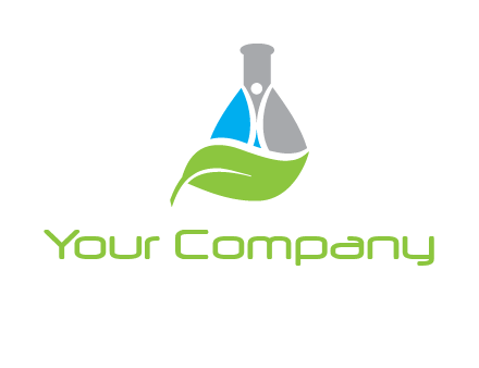 chemical flask and swoosh man with leaf medical logo
