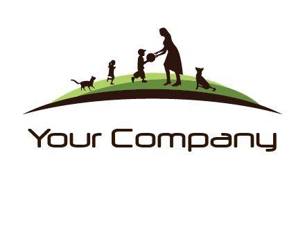 animals children playing with teacher illustration