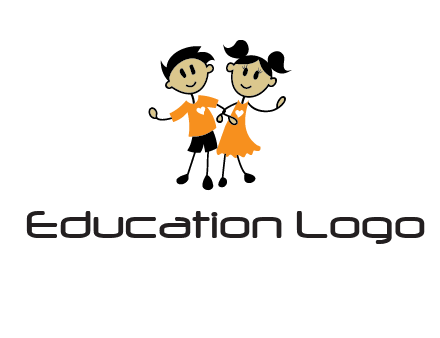 cartoon girl boy holding hands education logo