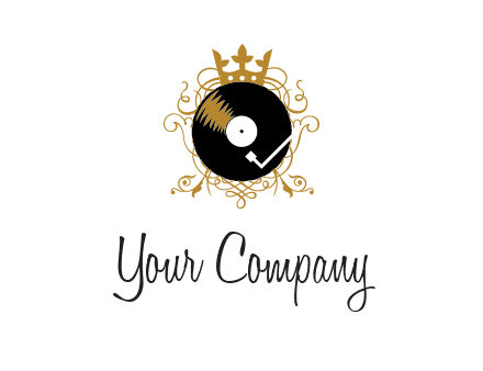 vinyl record with a crown and intricate patterns logo