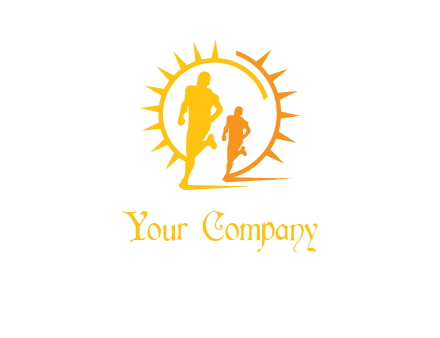 sun behind athletes or men jogging fitness logo