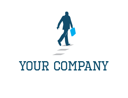 man walking on while carrying a briefcase logo