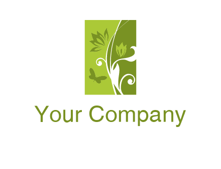 spring garden logo with flows and a butterfly