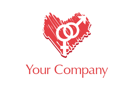 male and female signs inside heart logo