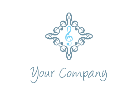 music note inside filigree tile logo