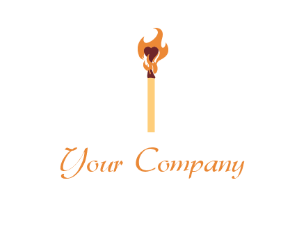 heart inside the abstract fire with match stick logo