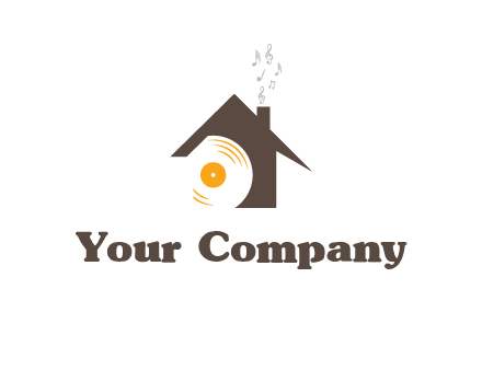 disk inside house with music notes logo